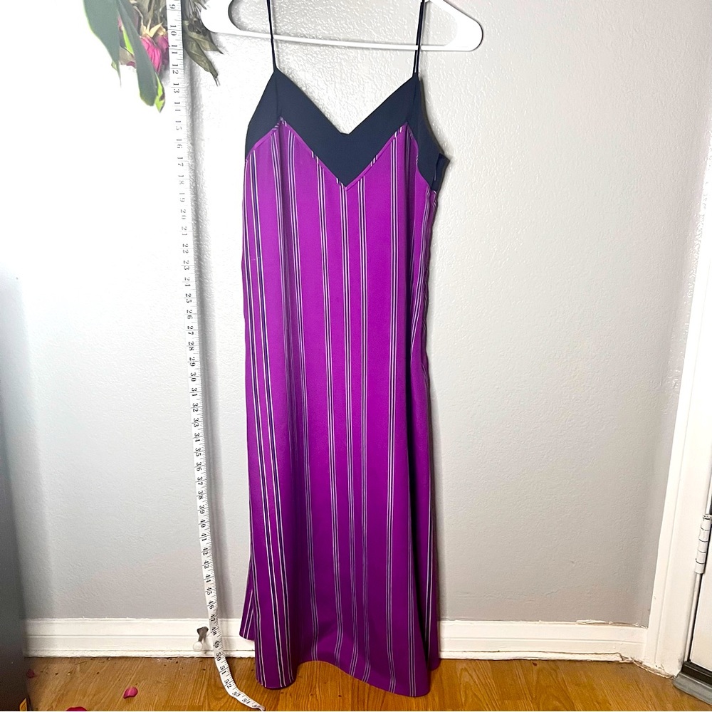 A/X Armani Exchange Purple Stripe Midi Slip Dress with Black Accents